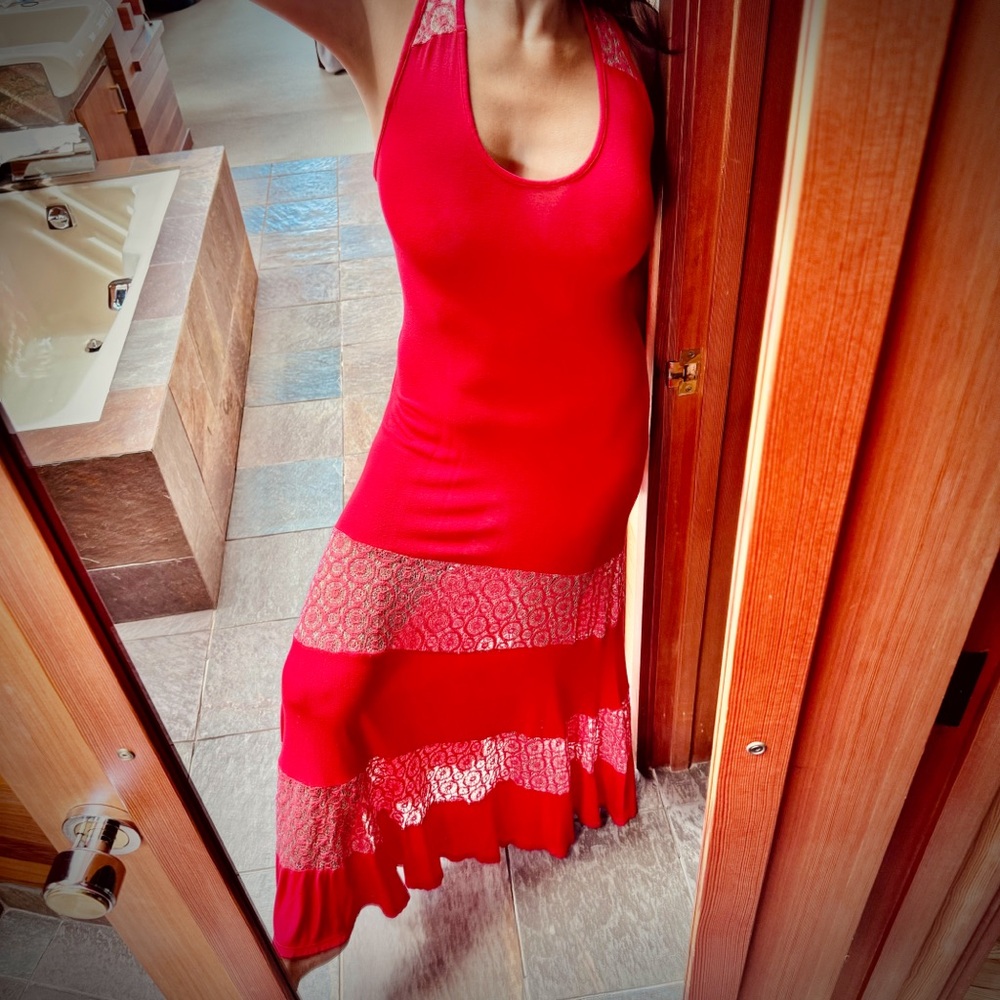 Silk/Modal Lace Racer Back Tank Slip On Maxi Dress